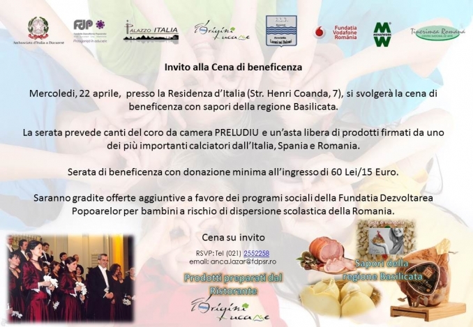 Cena beneficenza ambasciata Italia 22 Aprile 2015 - Asociatia Lucani nei Balcani